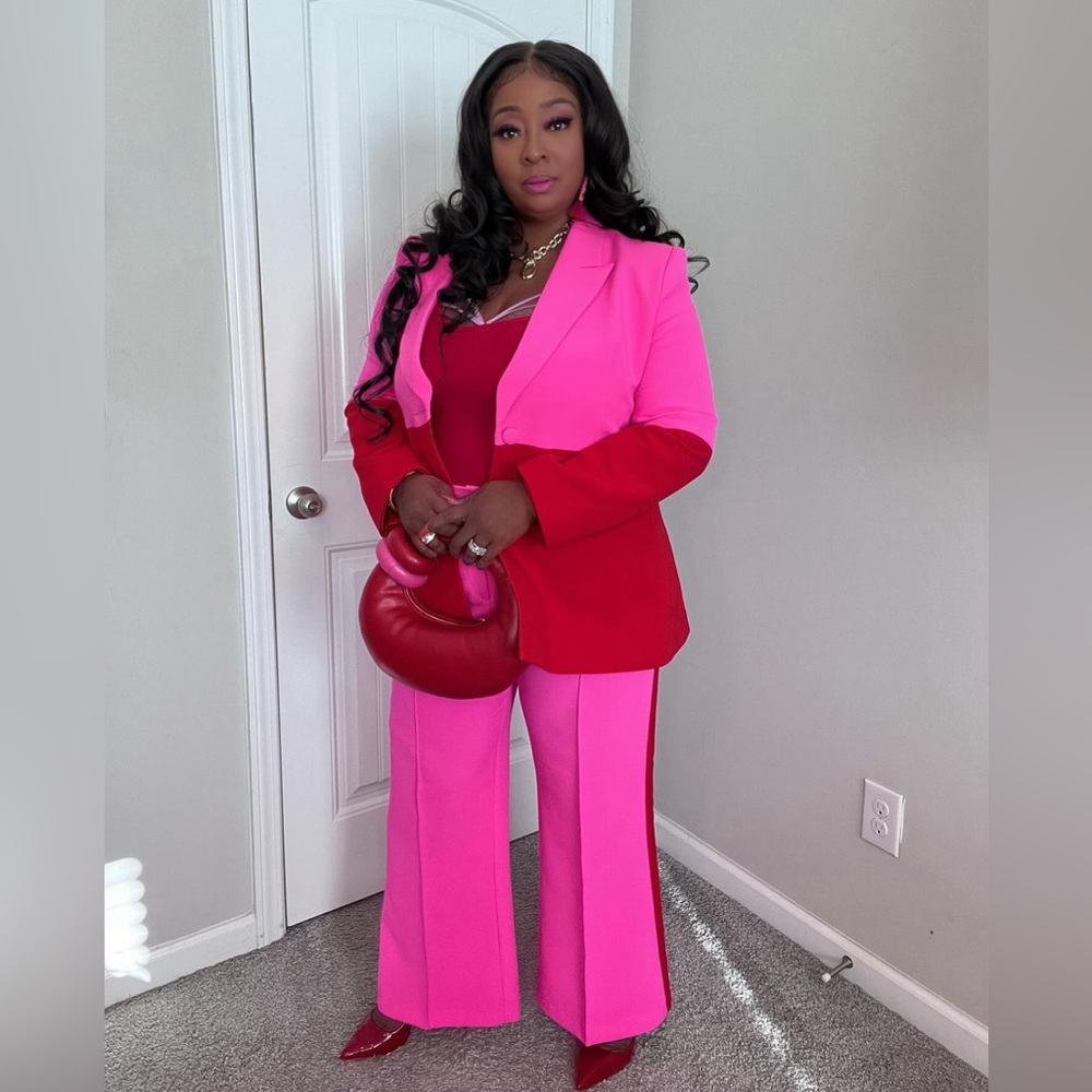 Pink and red pant suit